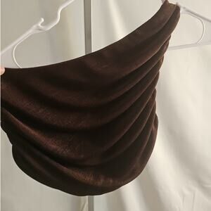 Brown One Shoulder Ruched Crop Top Medium Boho Western Clubwear Sexy